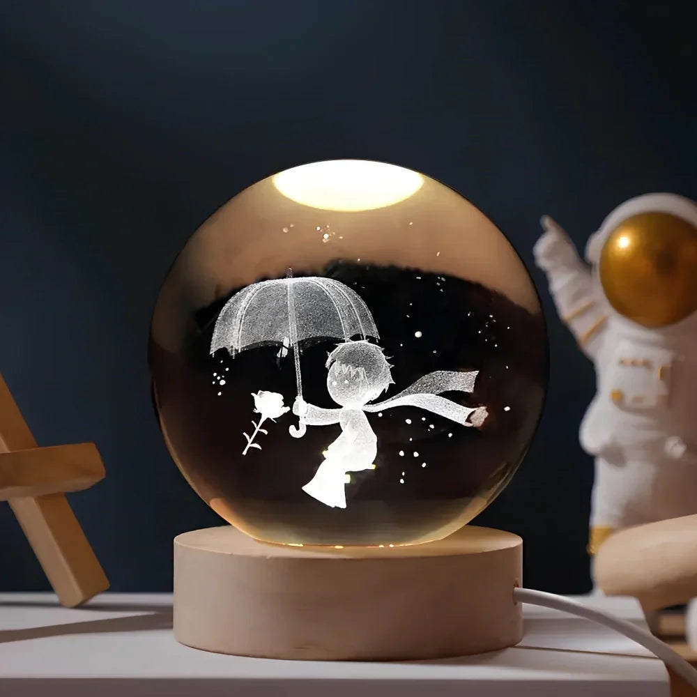 3D Engraved Crystal Ball Planet Lamp