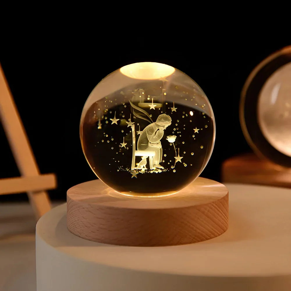 3D Engraved Crystal Ball Planet Lamp
