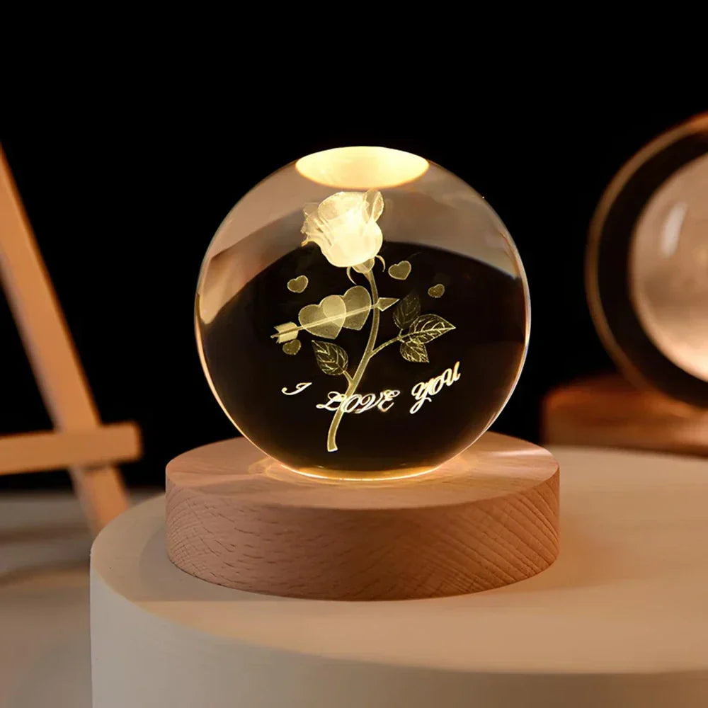3D Engraved Crystal Ball Planet Lamp