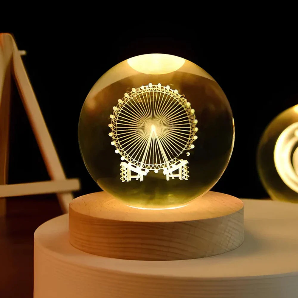 3D Engraved Crystal Ball Planet Lamp