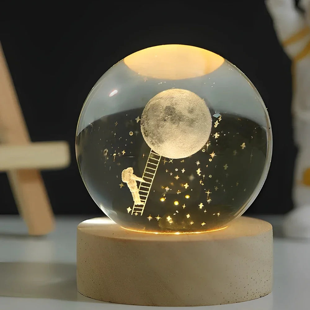 3D Engraved Crystal Ball Planet Lamp