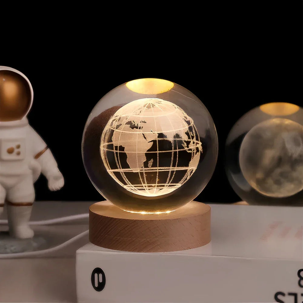 3D Engraved Crystal Ball Planet Lamp