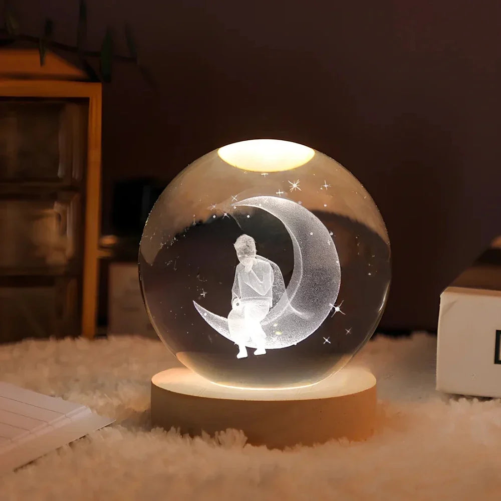 3D Engraved Crystal Ball Planet Lamp