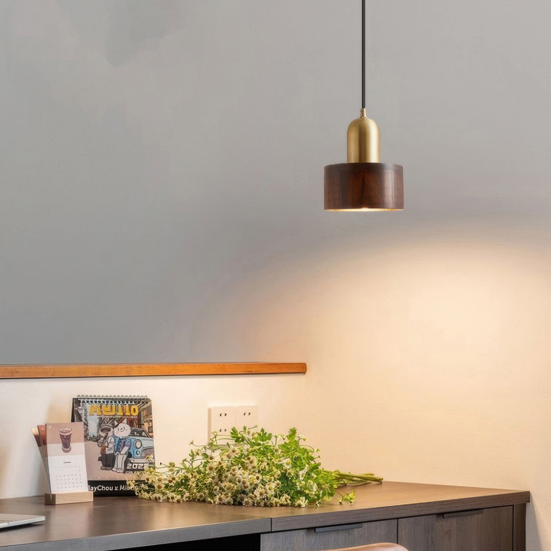 Walnut & Brass Cylinder Pendant