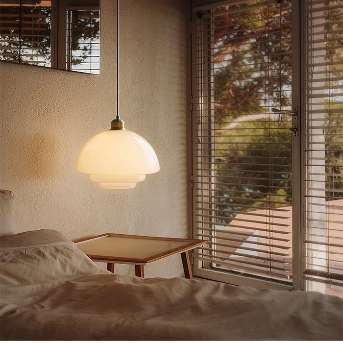 White Glass Mid-Century Pendant