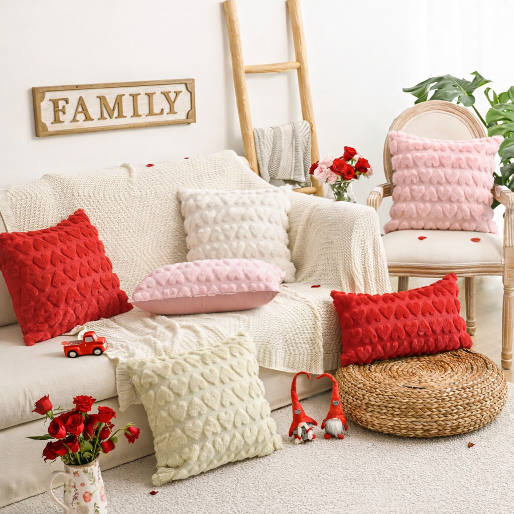 Pink Heart Pattern Cushion Covers