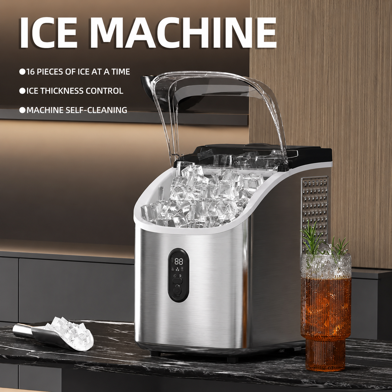 Self-Cleaning Portable Ice Maker Machine