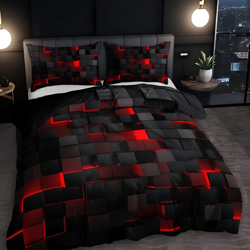 Neon 3D Grid Quilt Cover Set