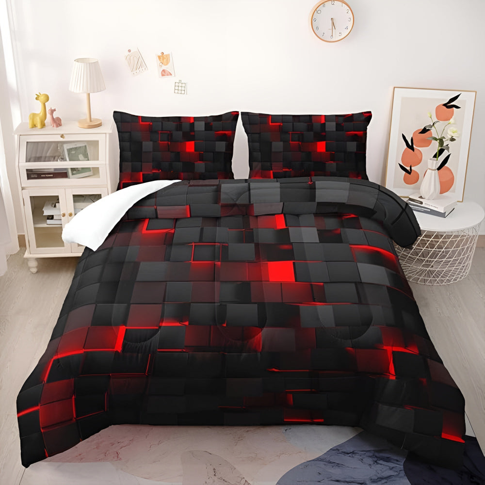 Neon 3D Grid Quilt Cover Set