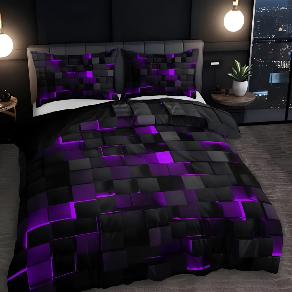 Neon 3D Grid Quilt Cover Set