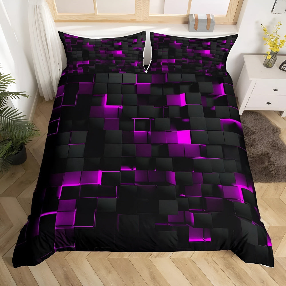 Neon 3D Grid Quilt Cover Set