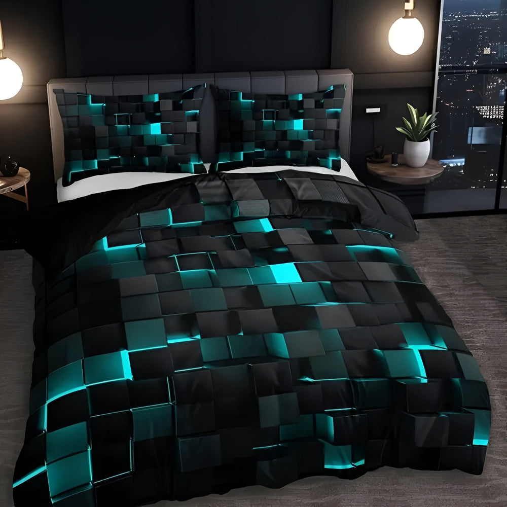 Neon 3D Grid Quilt Cover Set