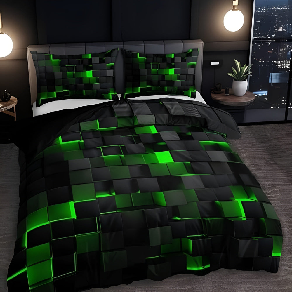 Neon 3D Grid Quilt Cover Set