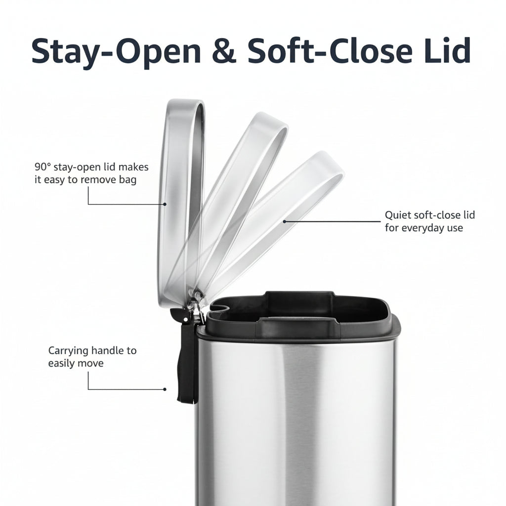 Stainless Steel Soft Close Bathroom Bin