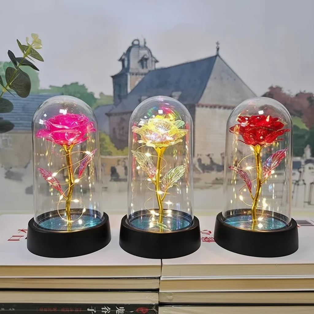 LED Rose Glass Dome Table Lamp