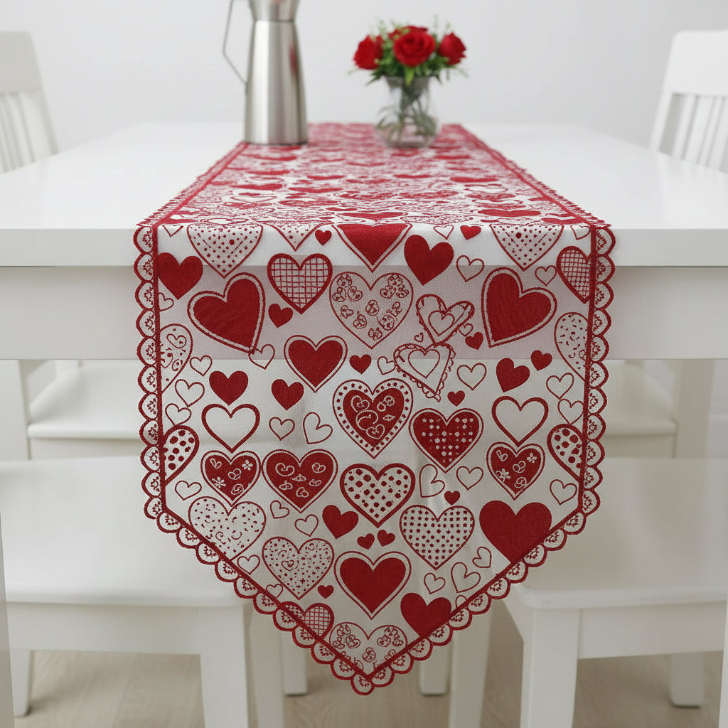 Red Heart Lace Valentine Table Runner