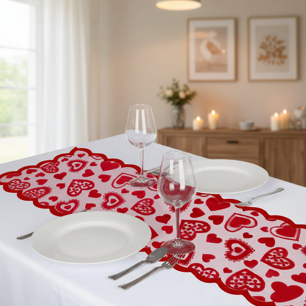 Red Heart Lace Valentine Table Runner