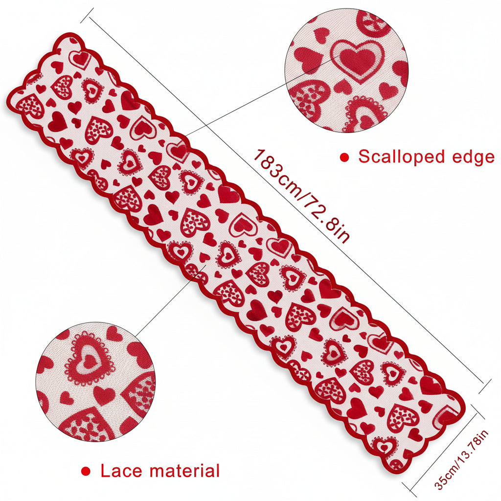 Red Heart Lace Valentine Table Runner