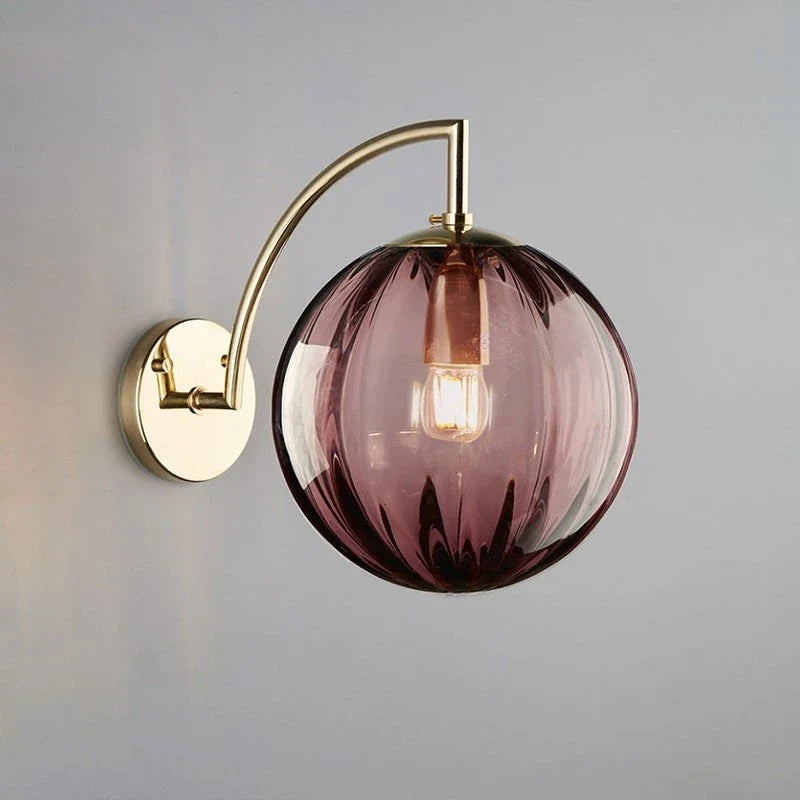 Brass & Tinted Glass Ball Wall Lamp