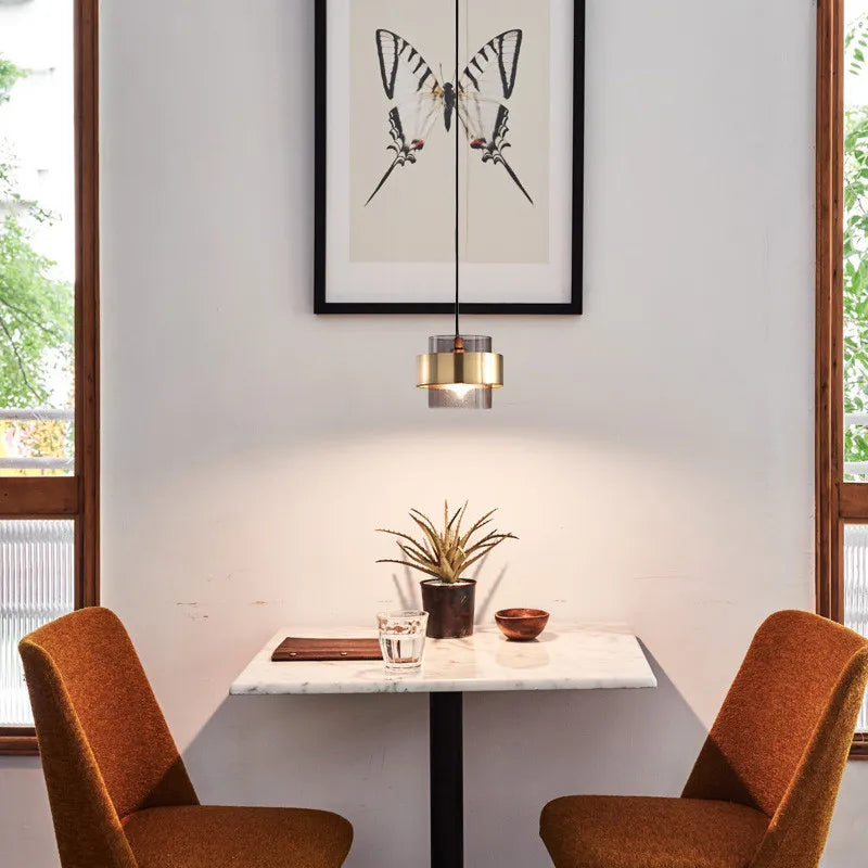 Brass Cylinder Glass Pendant Light