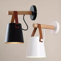 Wood & Leather Hanging Wall Lamp