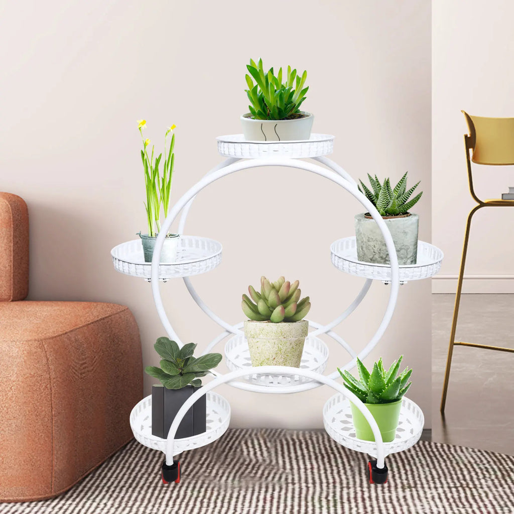 6-Tier Metal Plant Stand with Wheels