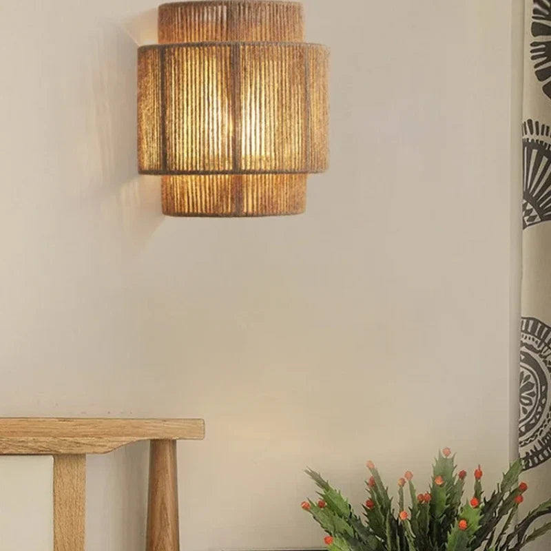 RattanGlow Handwoven Wall Lamp