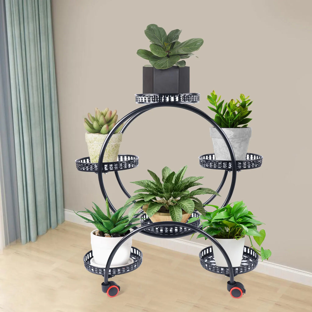 6-Tier Metal Plant Stand with Wheels