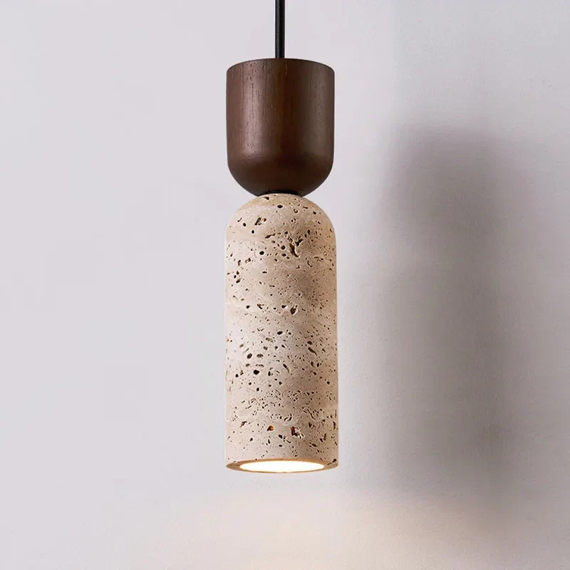 Travertine & Wood Bedside Pendant