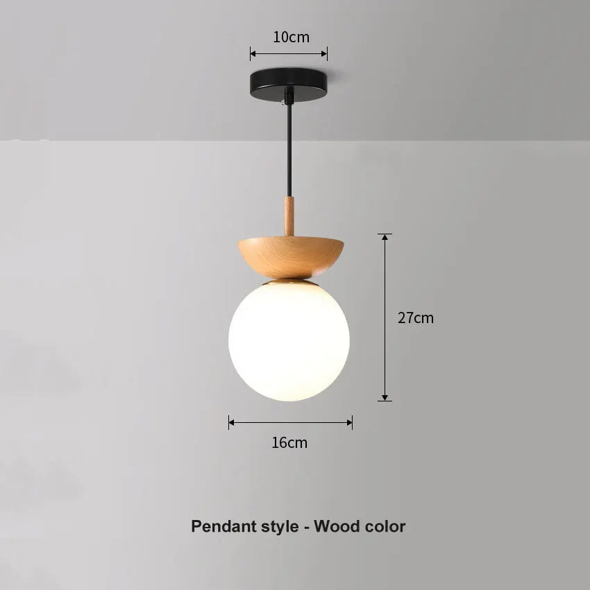 Wood Finish Glass Ball Ceiling Light