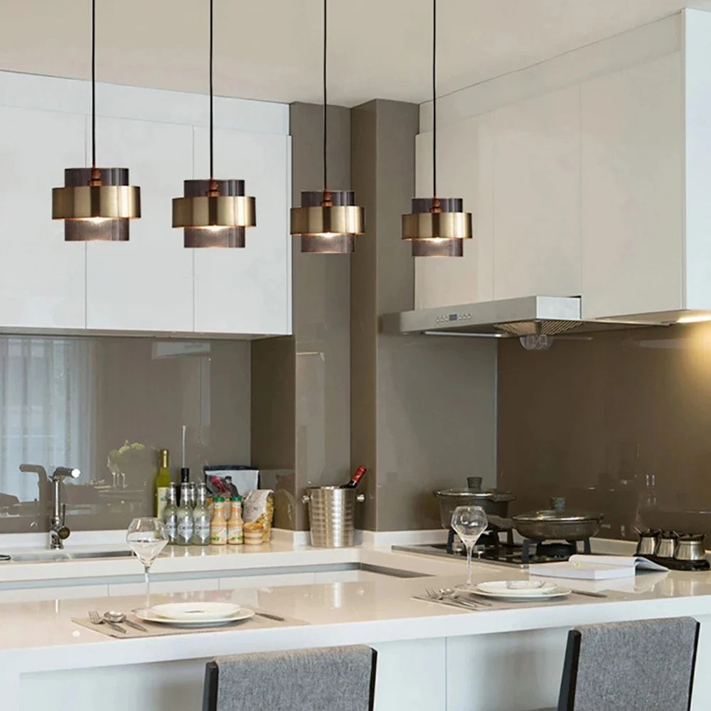 Brass Cylinder Glass Pendant Light