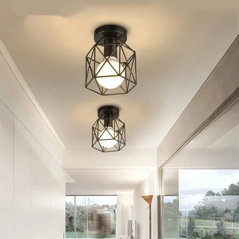 Gold Geometric Cage Ceiling Light