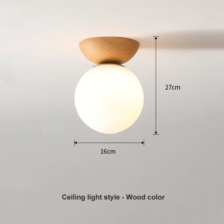 Wood Finish Glass Ball Ceiling Light