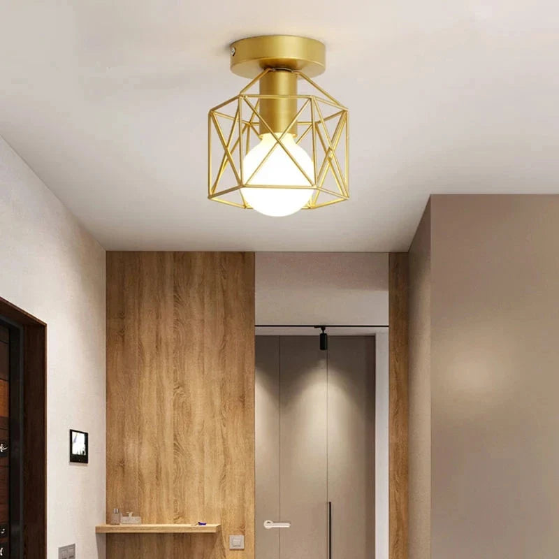 Gold Geometric Cage Ceiling Light