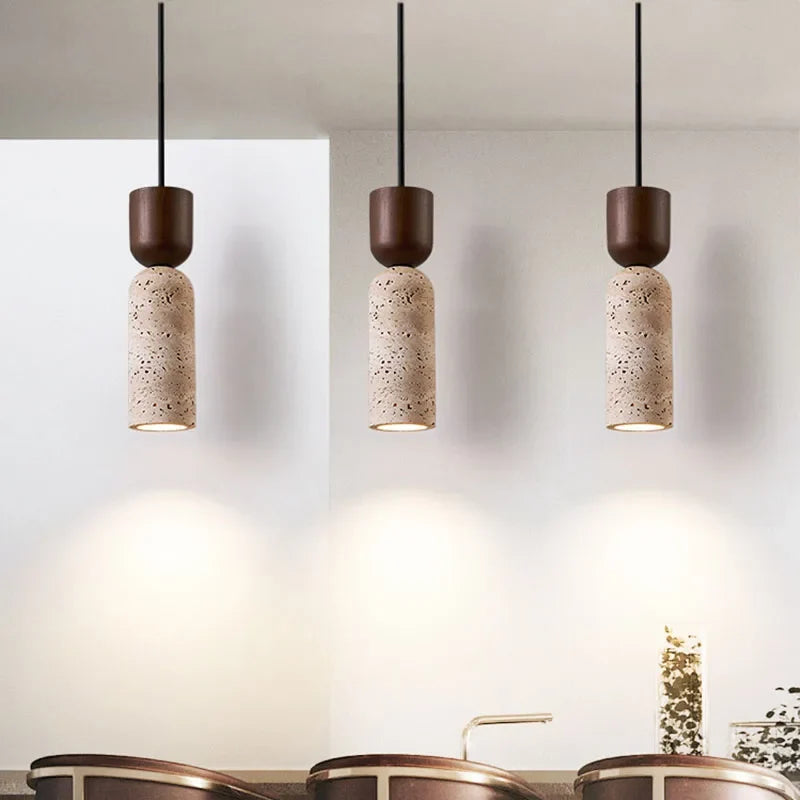 Travertine & Wood Bedside Pendant