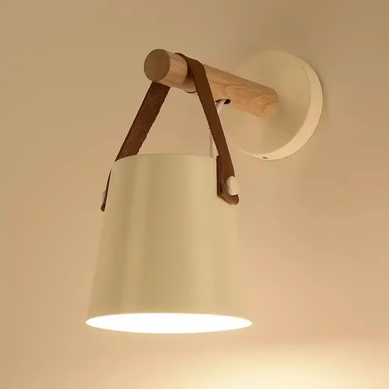 Wood & Leather Hanging Wall Lamp
