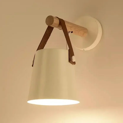Wood & Leather Hanging Wall Lamp