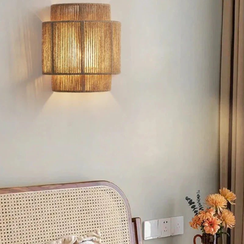 RattanGlow Handwoven Wall Lamp