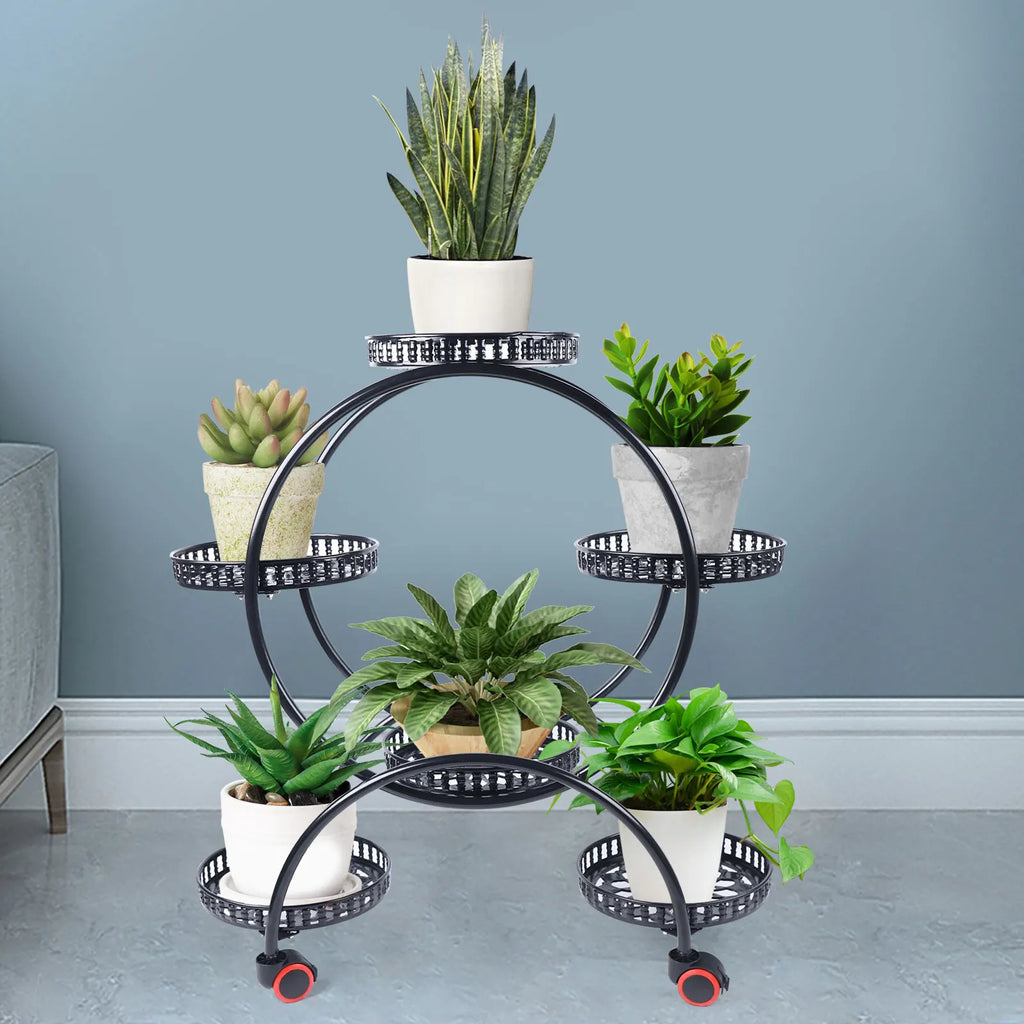 6-Tier Metal Plant Stand with Wheels