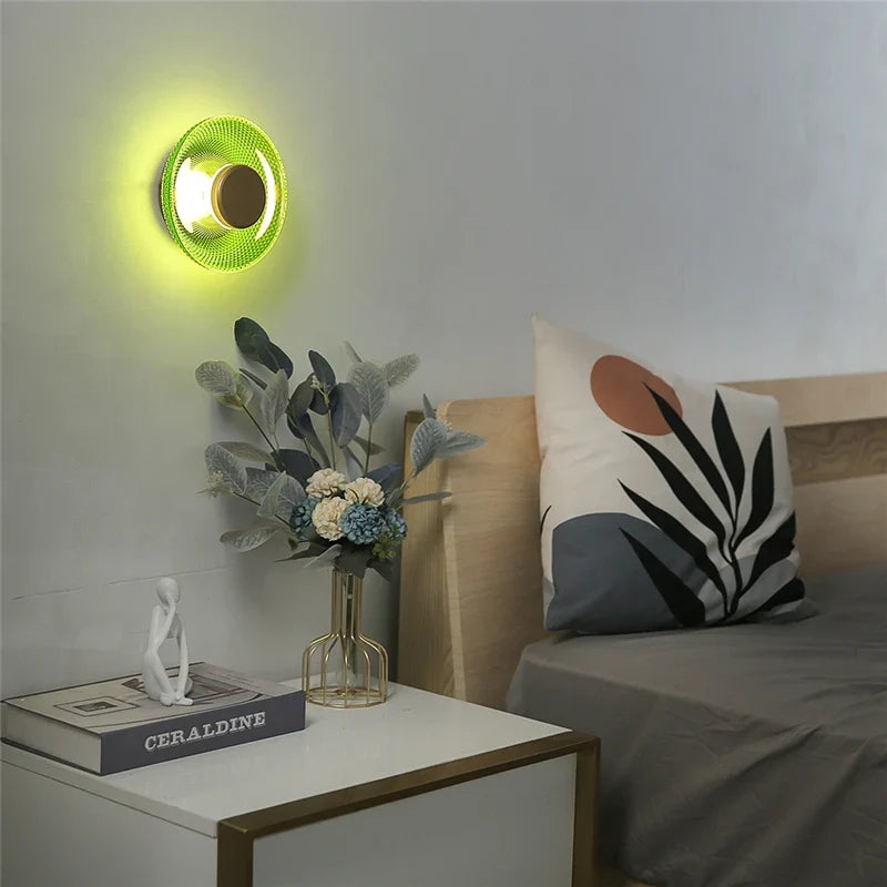 Coloured Textured Glass Disc Wall Lamp