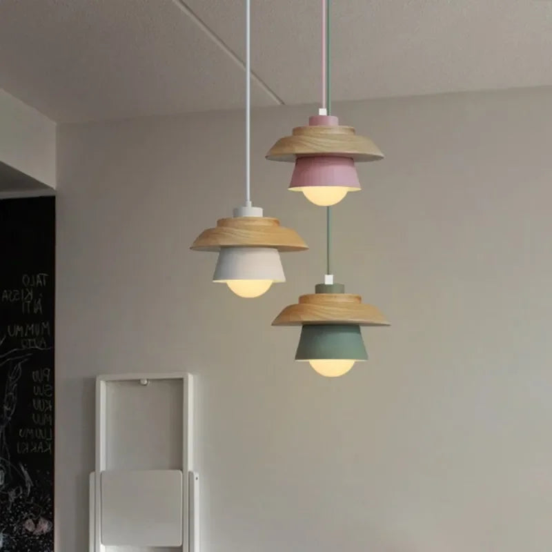 Wood & Macaron Colour Pendant Light