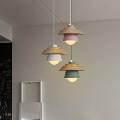 Wood & Macaron Colour Pendant Light
