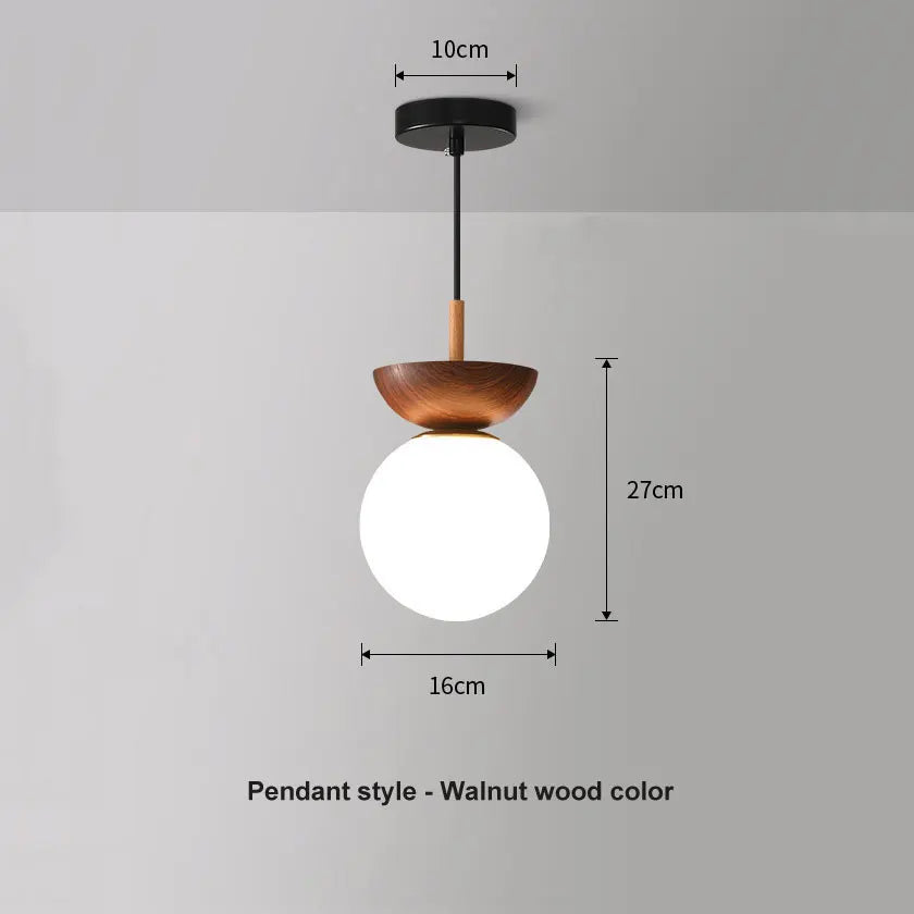 Wood Finish Glass Ball Ceiling Light