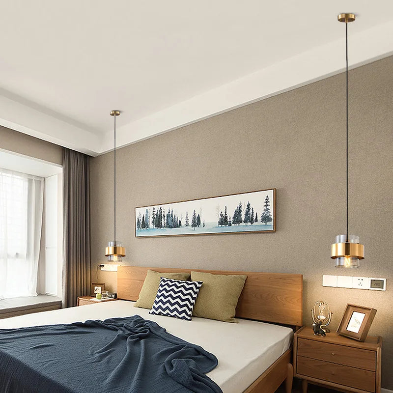 Brass Cylinder Glass Pendant Light