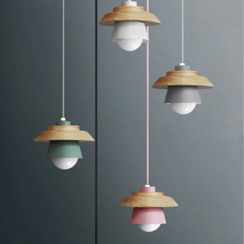 Wood & Macaron Colour Pendant Light