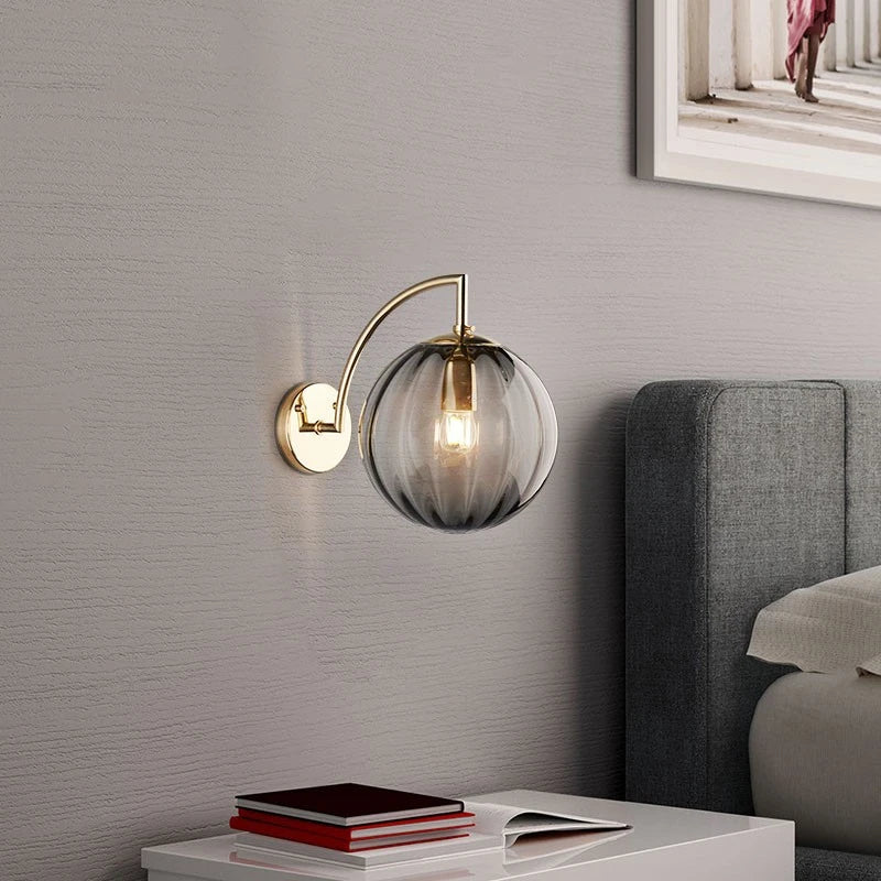 Brass & Tinted Glass Ball Wall Lamp