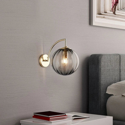 Brass & Tinted Glass Ball Wall Lamp