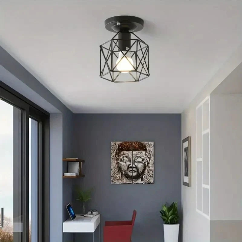 Gold Geometric Cage Ceiling Light