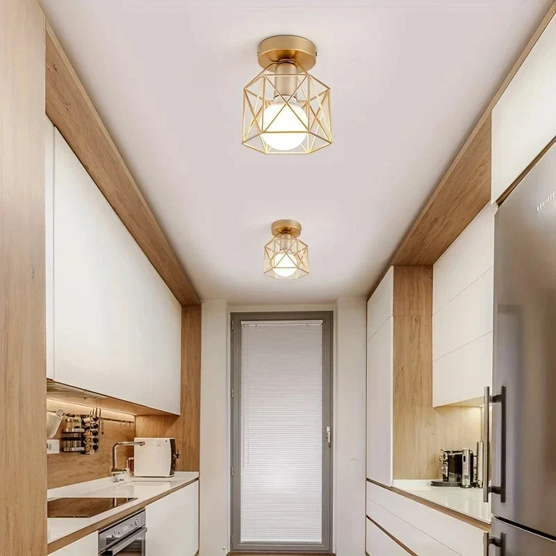 Gold Geometric Cage Ceiling Light