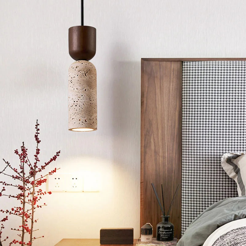Travertine & Wood Bedside Pendant